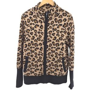 RACHEL ZOE Womens Leopard Print Knit‎ Zip Up Jacket Cardigan Brown Black